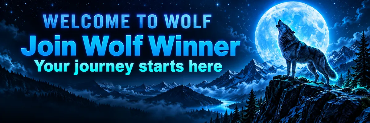 A lone wolf howls from a rocky ridge before a large blue full moon, beside a welcome message and Join Now button.